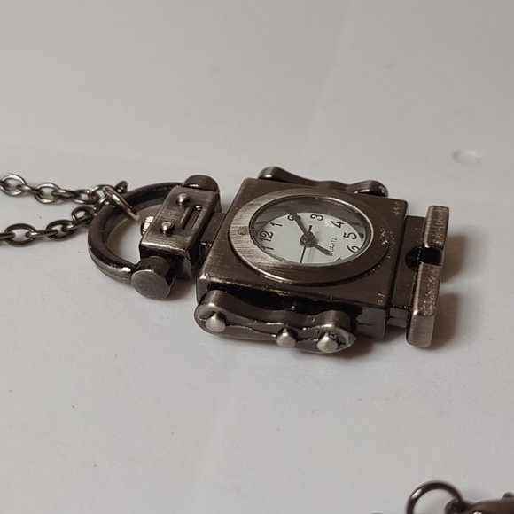 Very Cool Dark Silver Tone Robot Watch Pendant Necklace 21 Inches Long - Picture 3 of 11